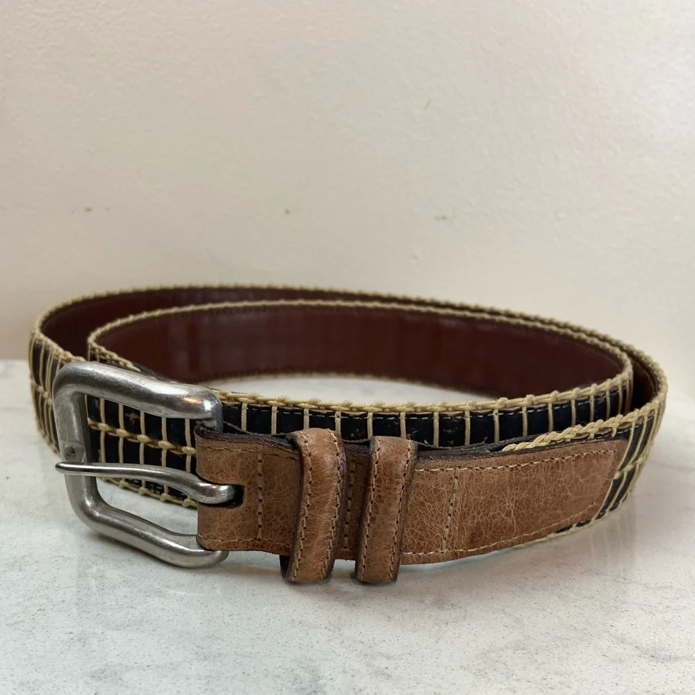 Men’s Vintage Torino Leather Cork Woven Belt Brown & Black Classic Casual Style